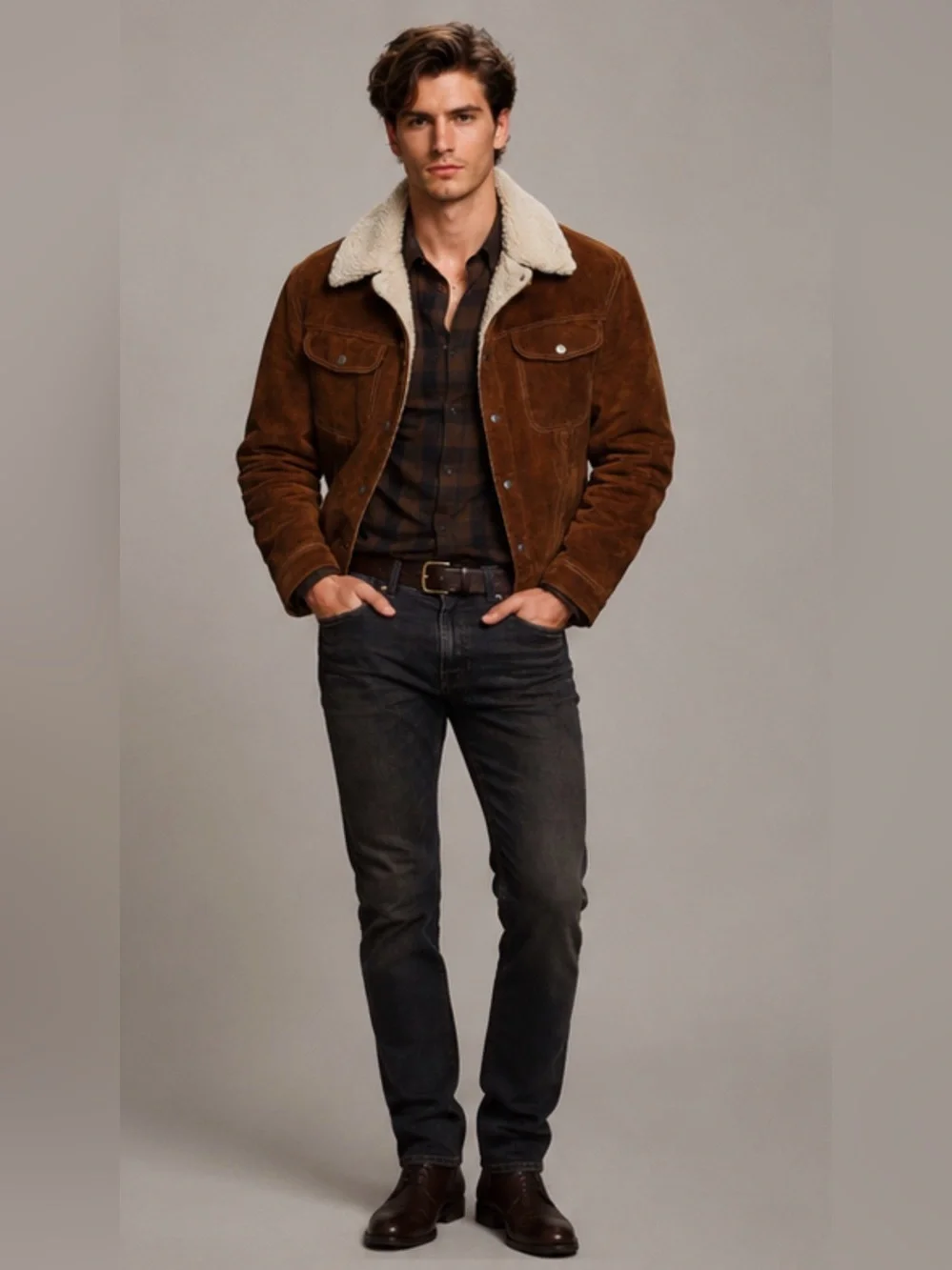 Vintage 70s Towncraft Suede Shearling Ranch Jacket 46 REG Western Trucker